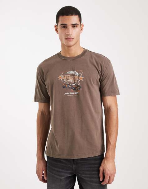 Hollister boxy oversized short sleeve f1 mclaren t-shirt in brown - view 1
