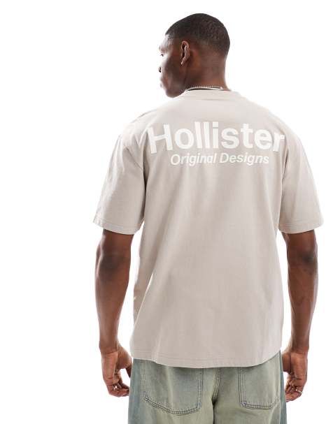 Hollister boxy oversized tech logo back detail T-shirt in beige - view 1