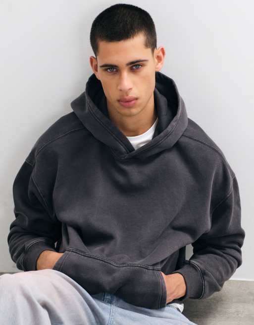 Hollister boxy pull on hoodie in black acid wash, 1 of 5