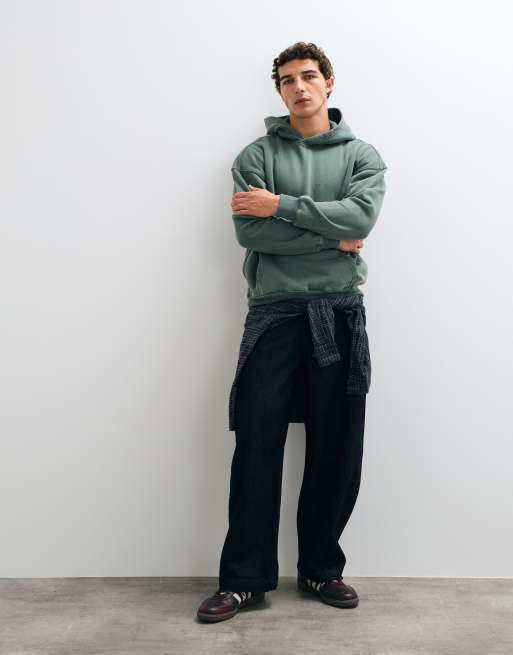 Hollister boxy pull on hoodie in green acid wash, 3 of 9