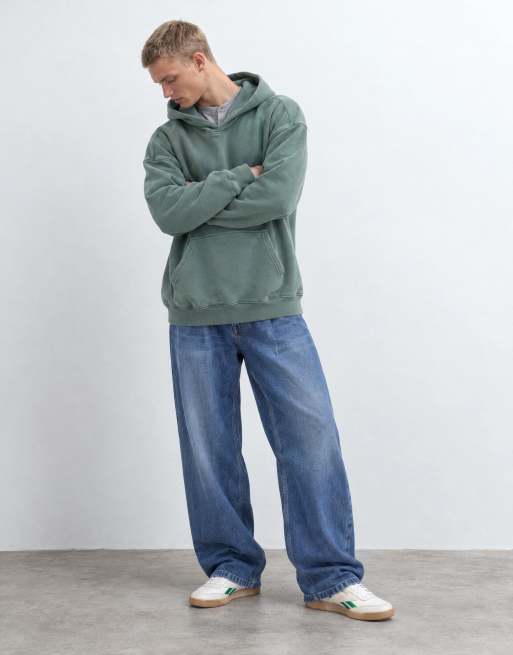 Hollister boxy pull on hoodie in green acid wash, 7 of 9