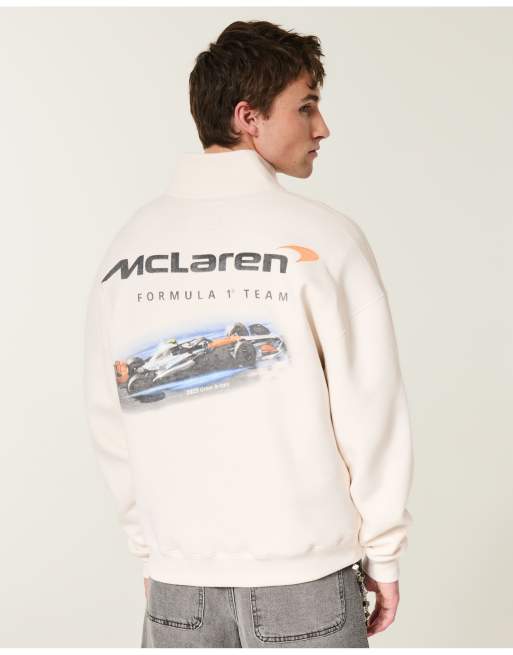 Hollister Boxy quarter-zip mclaren sweatshirt in cream