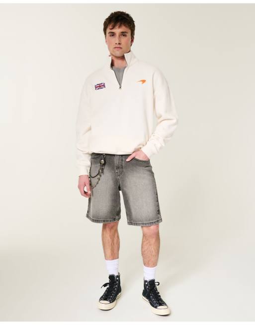 Hollister Boxy quarter-zip mclaren sweatshirt in cream, 2 of 4