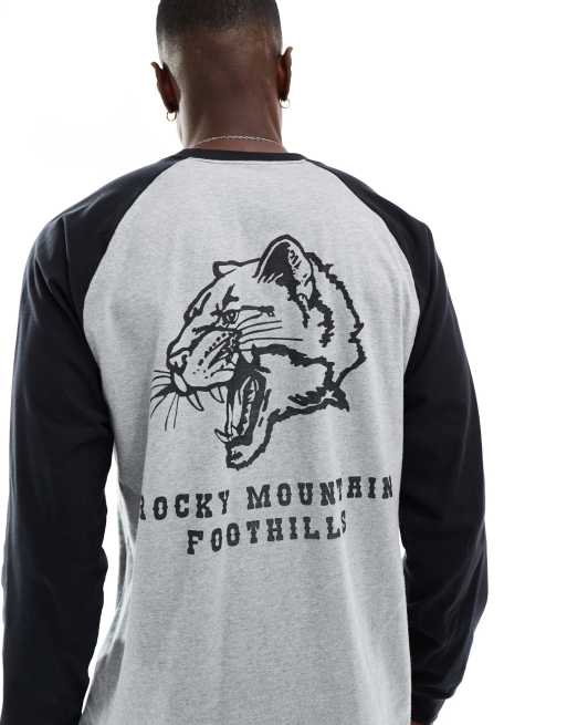 Hollister boxy raglan long sleeve motif top in gray black