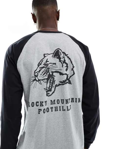 Hollister boxy raglan long sleeve motif top in grey black - view 1