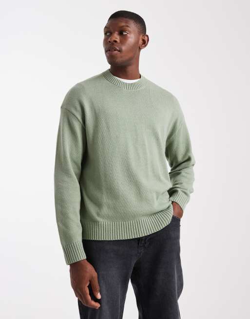 Hollister boxy ribbed open hem jumper in sage green