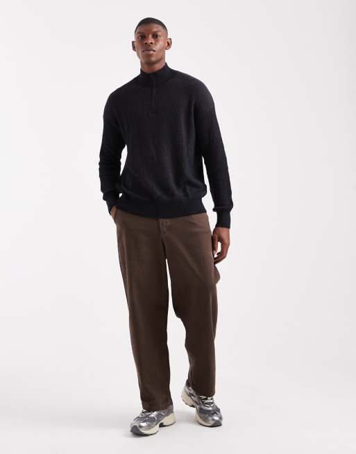 Hollister boxy ribbed quarter zip jumper in black, 2 of 5