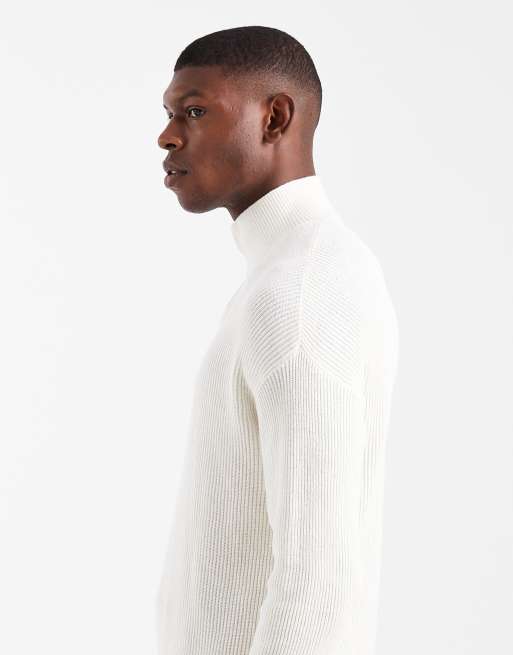 Hollister boxy ribbed quarter zip jumper in cream, 5 of 5