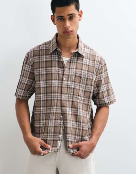 Hollister boxy short sleeve shirt in brown plaid - view 1