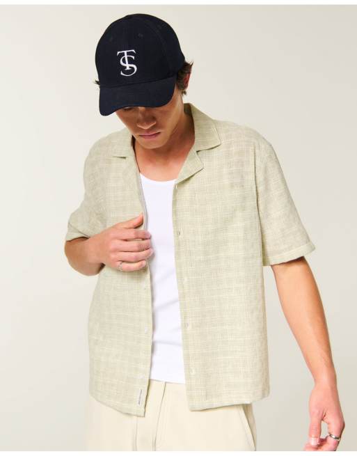 Hollister Boxy short-sleeve textured button-through shirt in light green