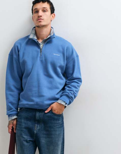 Hollister boxy sweatshirt met 1/4-rits in marineblauw - view 1