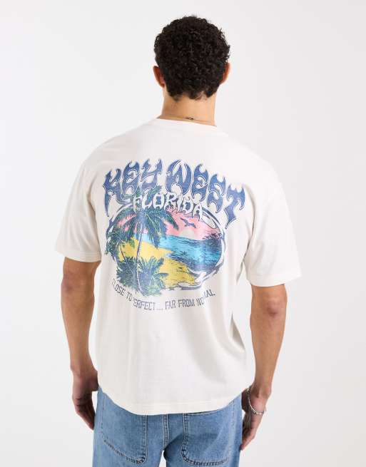 Hollister - Boxy T-shirt met Key West-print op de achterkant in wit