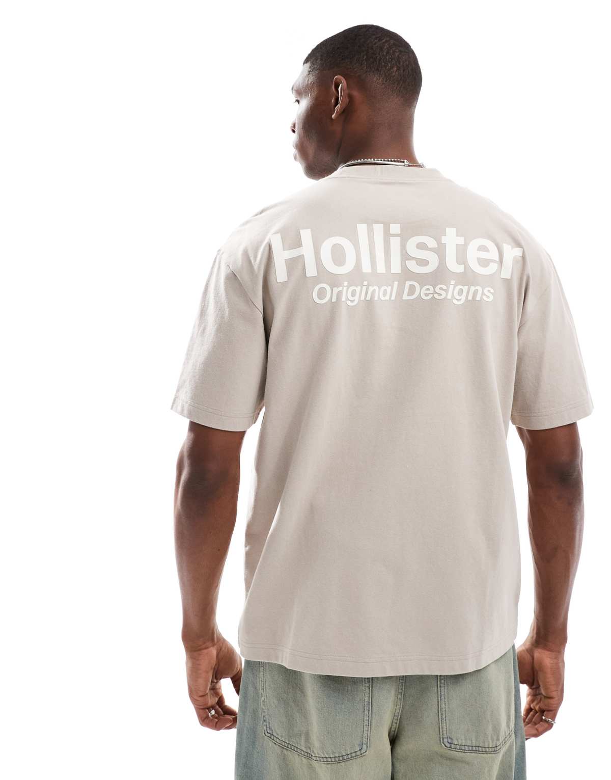 Hollister boxy tech logo back detail t-shirt in beige