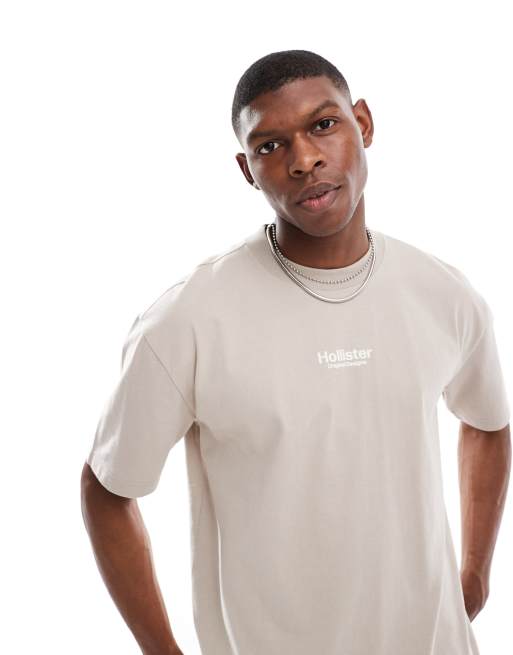Hollister boxy tech logo back detail t-shirt in beige