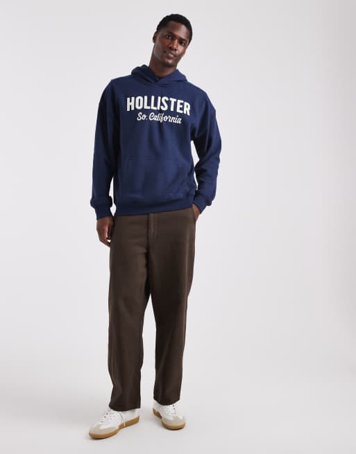 Hollister boxy terry logo hoodie in navy, 2 of 5