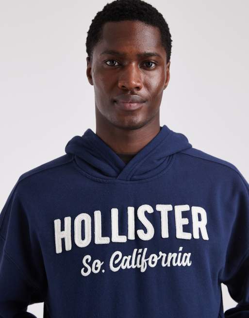 Hollister boxy terry logo hoodie in navy, 5 of 5