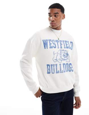 [Hollister] Hollister boxy varsity motif sweat top in white L WHITE