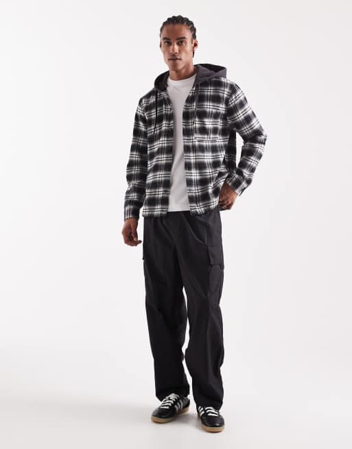 Hollister boxy vintage hooded flannel shirt in black plaid | ASOS