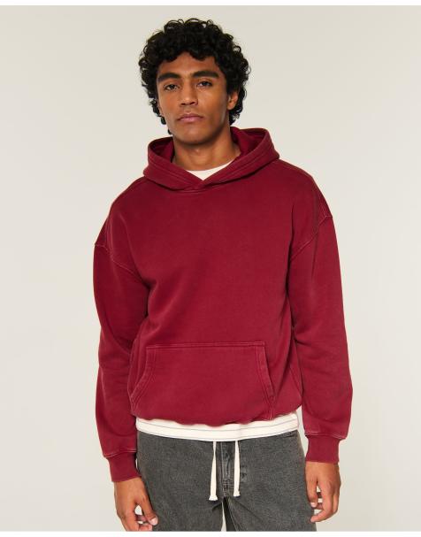 Hollister Boxy washed icon hoodie in deep red - view 1