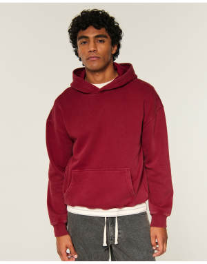 Hollister Boxy washed icon hoodie in deep red