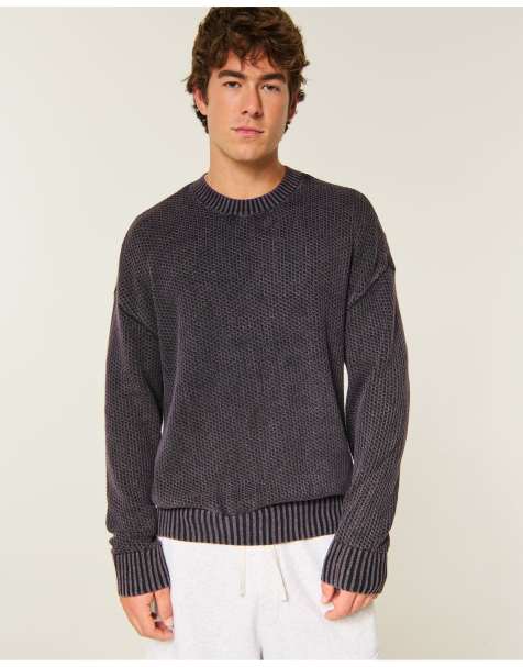 Hollister Boxy washed waffle crew sweater in charcoal - view 1