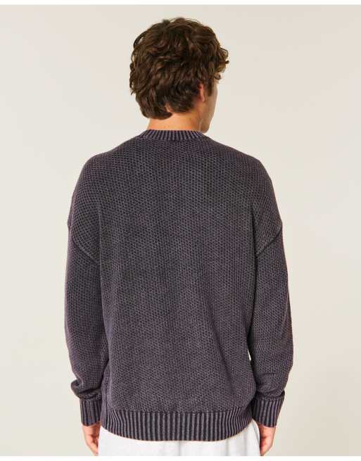 Hollister Boxy washed waffle crew sweater in charcoal, 3 of 5