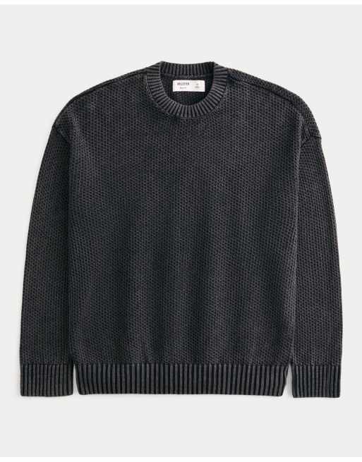 Hollister Boxy washed waffle crew sweater in charcoal, 4 of 5