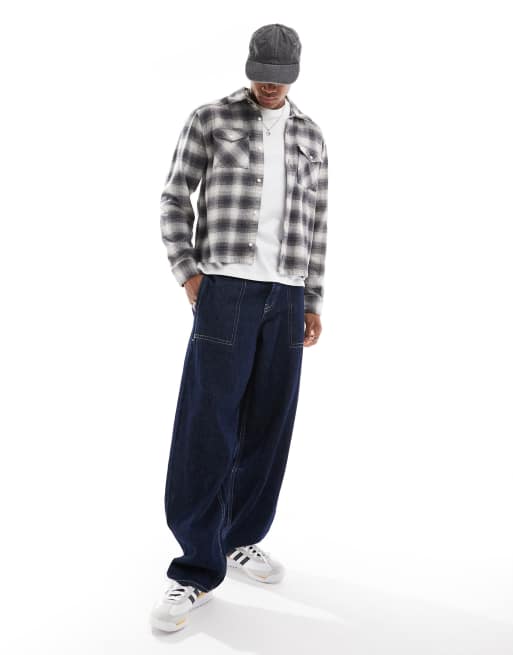 Hollister boxy western shirt in gray plaid
