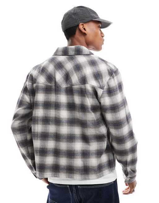 Hollister boxy western shirt in gray plaid