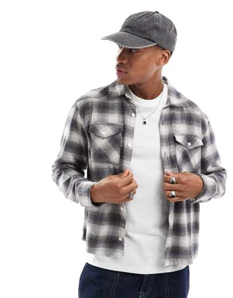 Hollister boxy western shirt in grey check - view 1