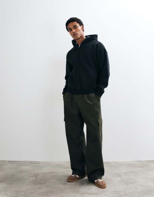 Hollister boxy zip through hoodie in black, 4 of 5