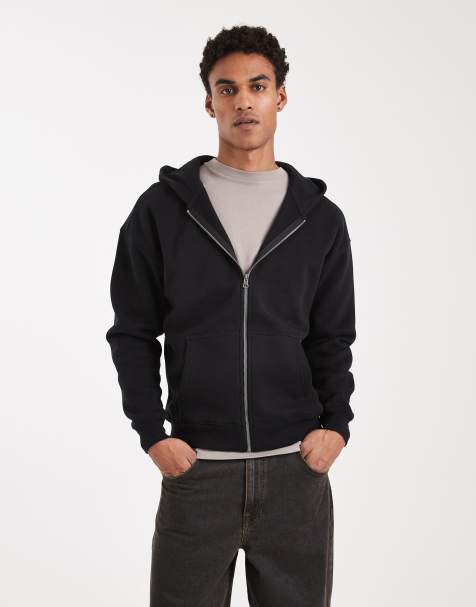 Hollister boxy zip up hoodie in black - view 1