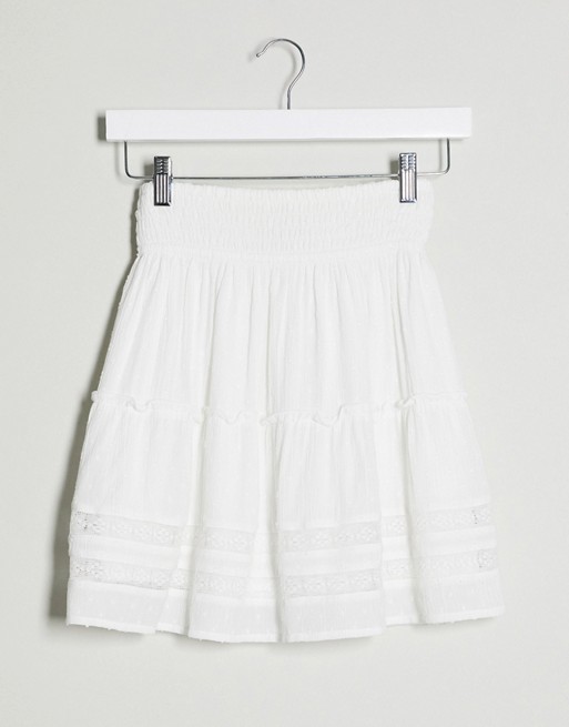 Hollister broderie mini skirt in white