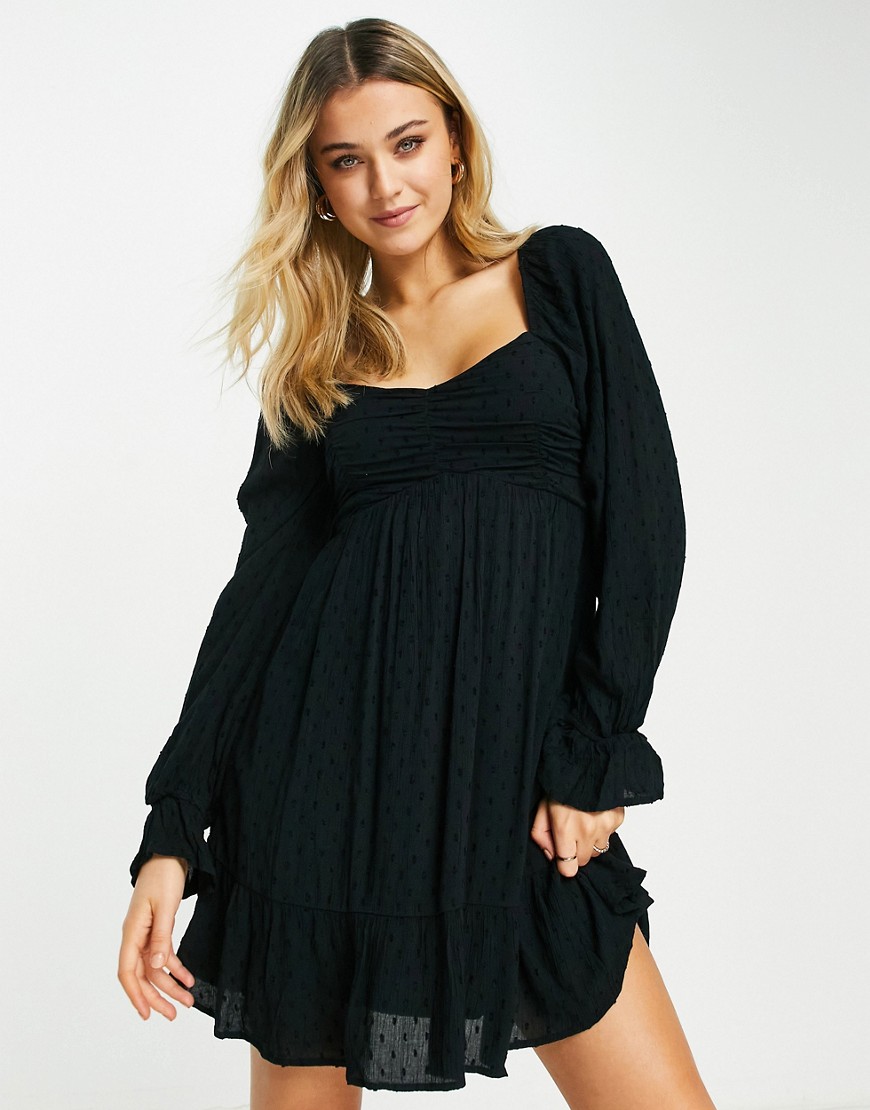 Hollister brodiere fitted mini dress in black