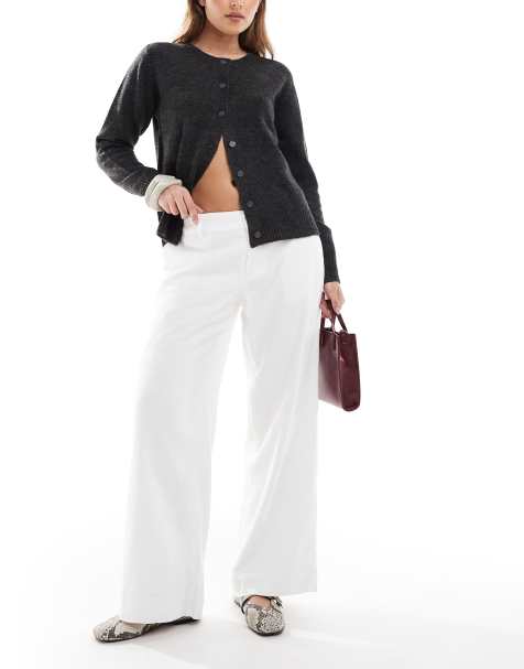 Hollister - Broek met linnenlook en lage taille en wijde pijpen in wit - view 1