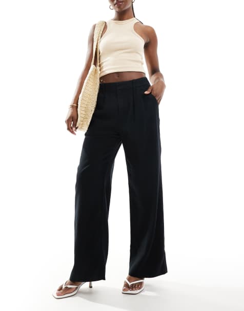 Hollister - Broek van linnenmix met ultra hoge taille in zwart - view 1