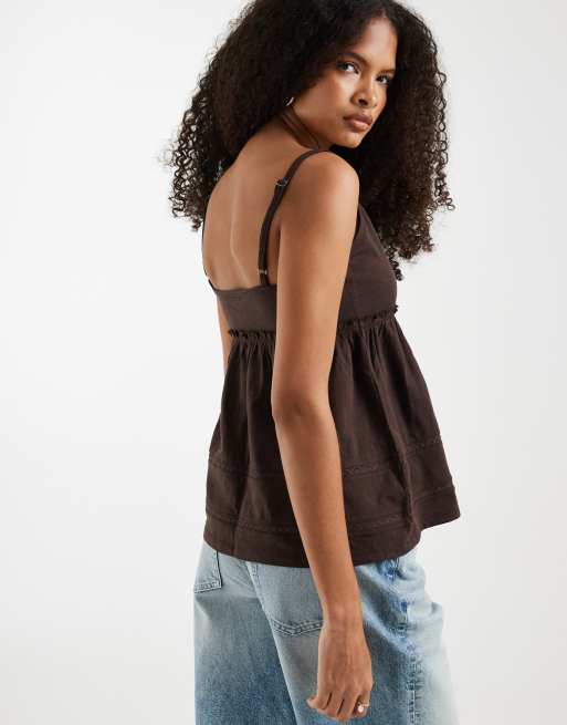 Hollister - Brun babydoll-top med cami-stropper og bindebånd foran, 4 af 4