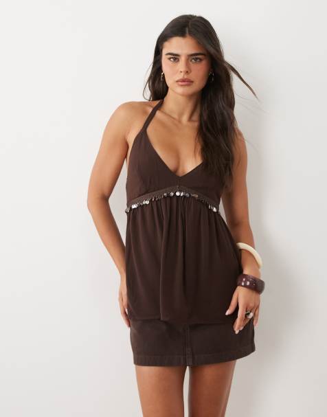 Hollister – Brun babydoll-topp i bohostil med halterneck - view 1