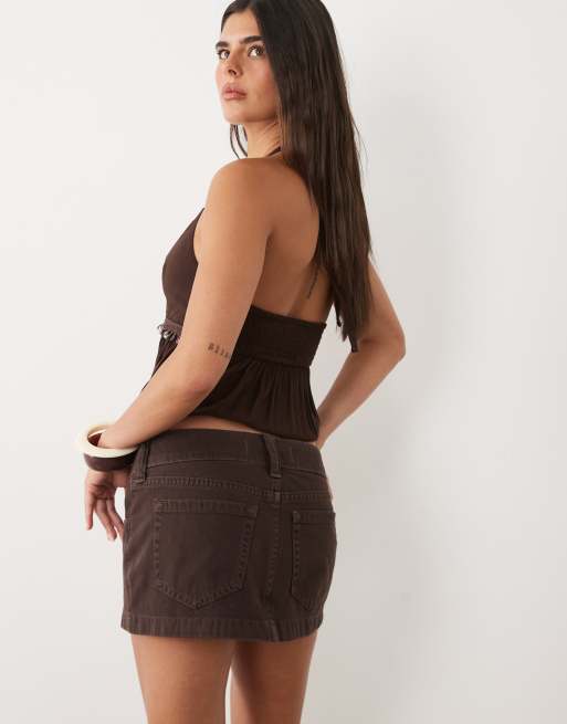 Hollister - Brun lavtaljet mininederdel i denim, 5 af 5