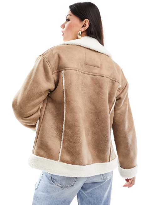 Hollister – Brun pilotjacka i mockaimitation med foder i fårskinnsimitation, 3 av 4
