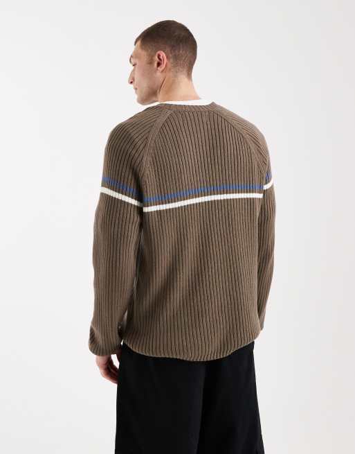 Hollister - Brun striktrøje med rund hals i retro-stil, 3 af 5