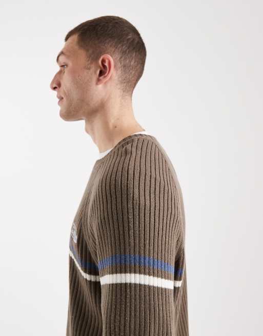 Hollister - Brun striktrøje med rund hals i retro-stil, 4 af 5