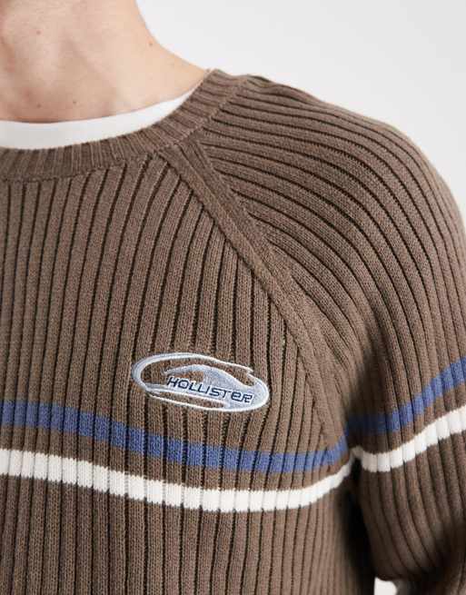 Hollister - Brun striktrøje med rund hals i retro-stil, 5 af 5