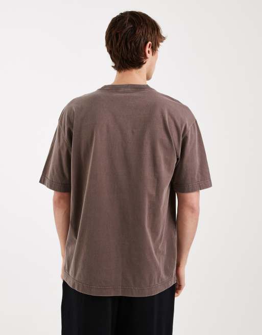Hollister – Brun, tvättad, kraftig t-shirt i boxig, oversized fit, 3 av 5