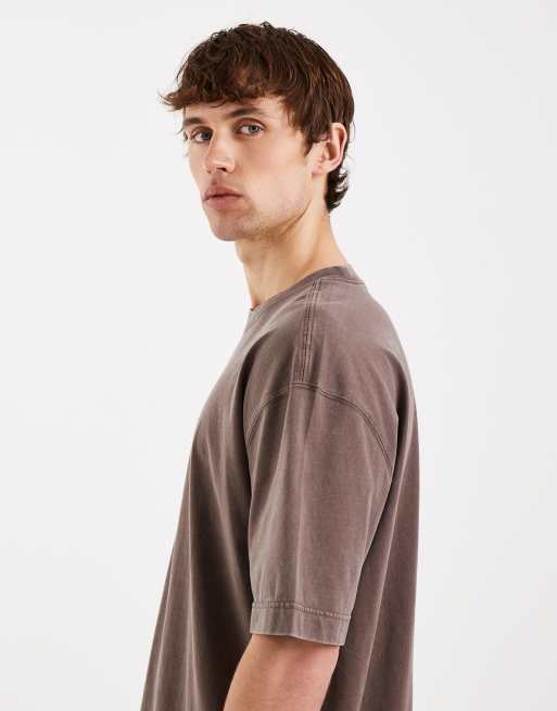 Hollister – Brun, tvättad, kraftig t-shirt i boxig, oversized fit, 4 av 5