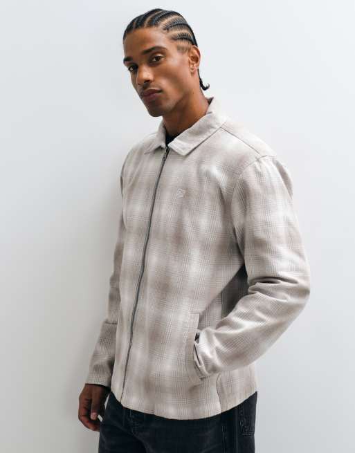Hollister brushed jacket with collar in grey plaid, 4 of 5