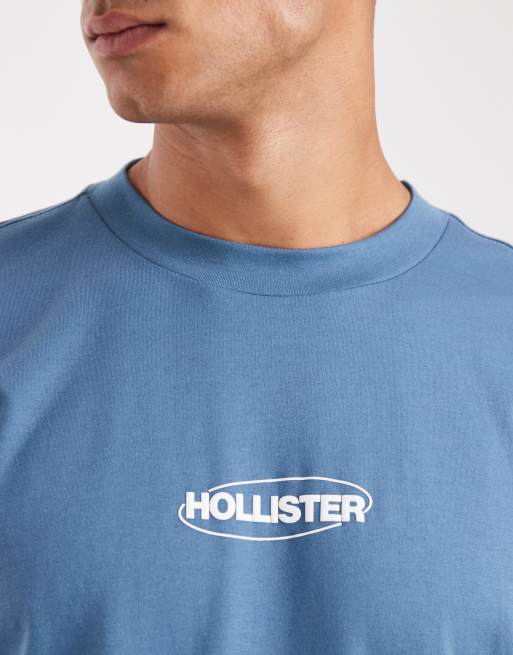 Hollister bubble logo cooling boxy oversized t-shirt in blue, 5 of 5