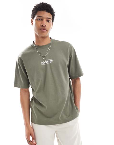Hollister bubble logo cooling boxy t-shirt in olive green - view 1