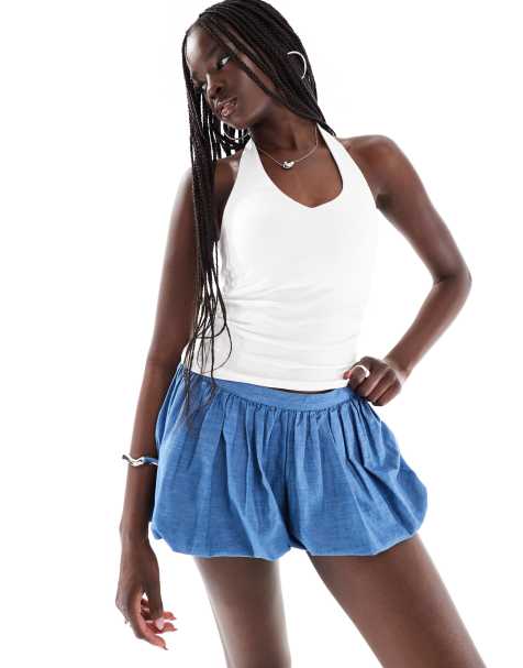 Hollister bubble mini skirt in blue denim - view 1
