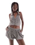 [Hollister] Hollister bubble mini skirt in gingham print (Part of a set)-Brown L MULTI